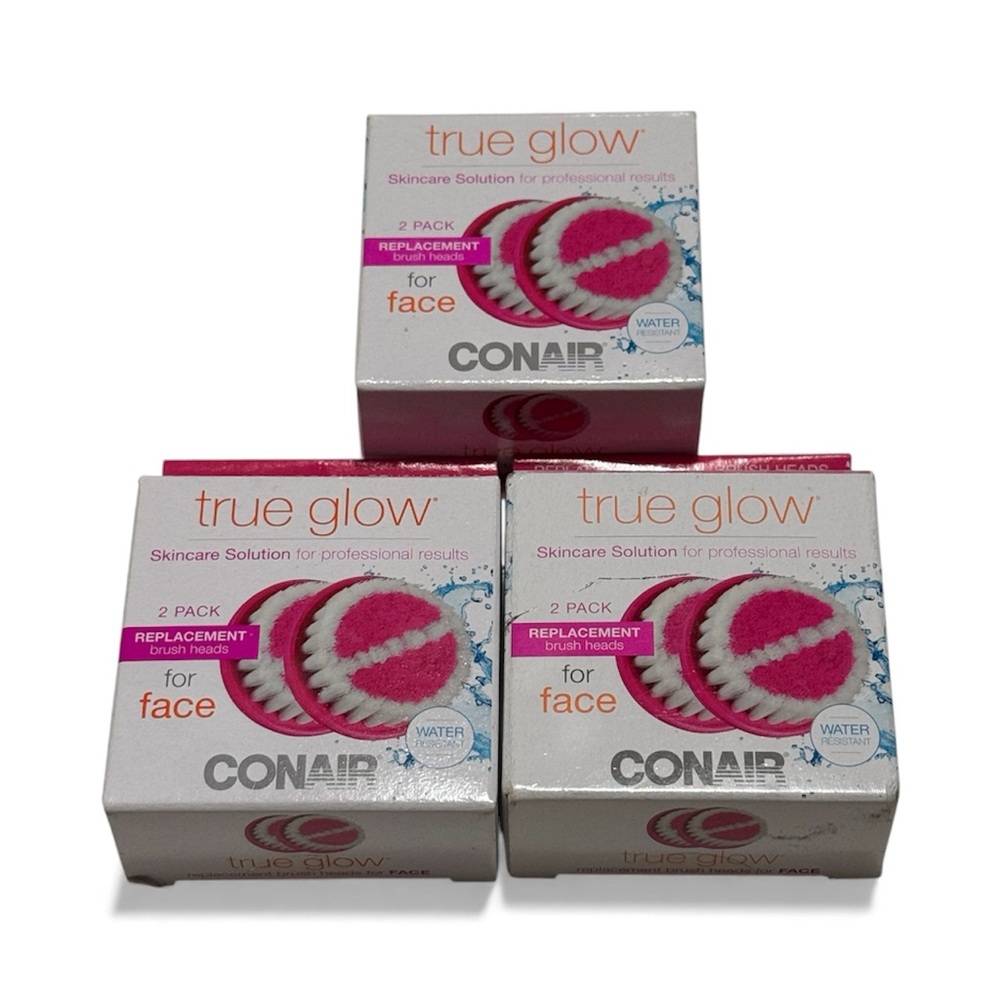 (3) Conair TRUE GLOW 2 Pack Replacement Brush Head For Face - 6 Total - NEW